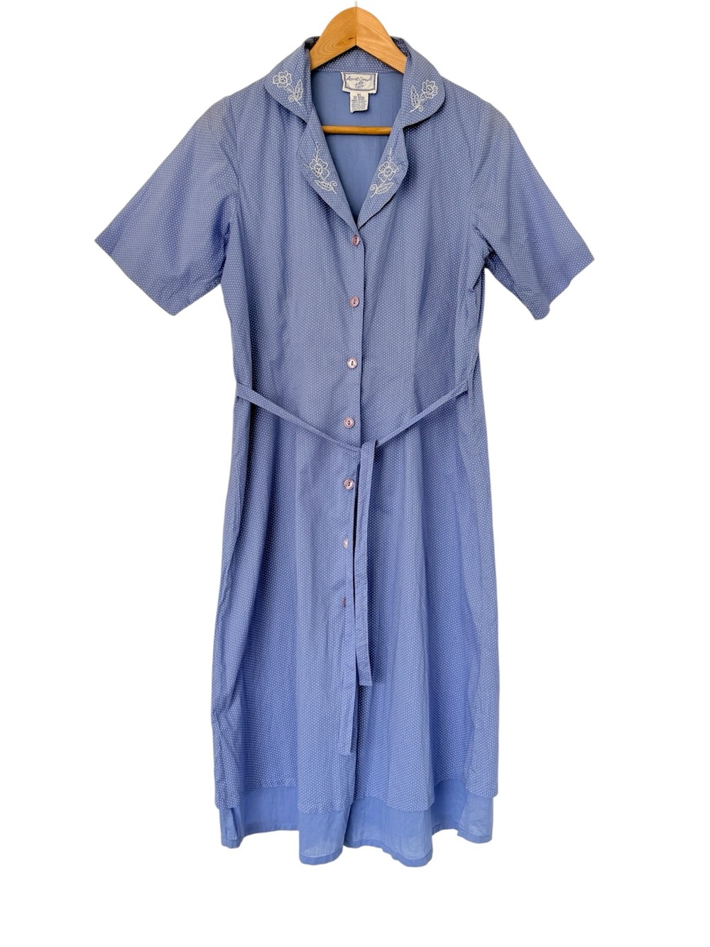 April Cornell Vintage Embroidered Prairie Polka Dot Midi Button Front Shirtdress